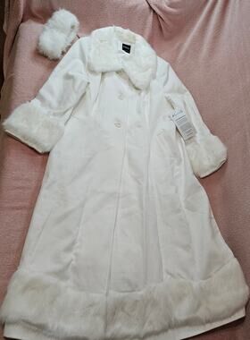 NWT Ashro Winter White Long Statement Coat Fur Trim - Item #6810018 Size XXXL